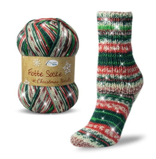 Rellana Garne Flotte Socke 4ply - 2805 Christmas Metallic
